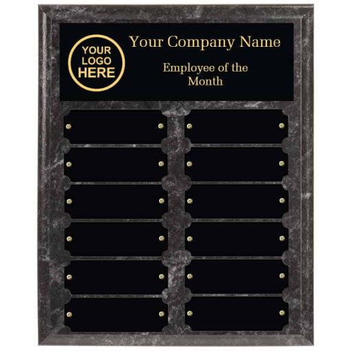 Black Marble Plaque with Black Plates Black employee of the month plaque