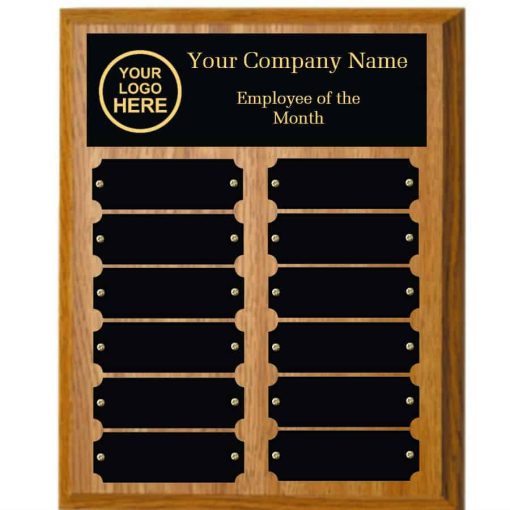 Oak Plaque with Black Plates Oak Employee of the month Plaque with Black Plates
