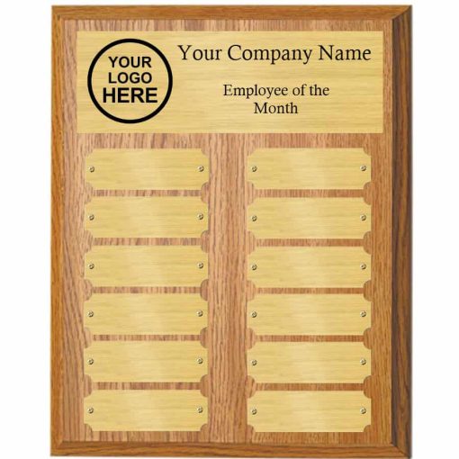 Oak with Gold Plates Oak employee of the month perpetual plaque with gold plates