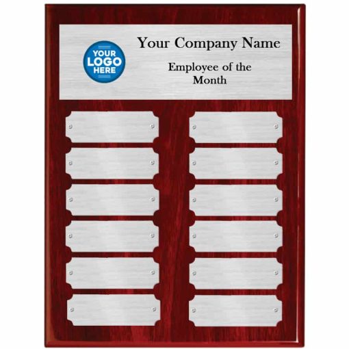 Red Piano Finish Sublimated Perpetual Plaque Red Piano Finish Employee of the Month Plaque with Silver Plates