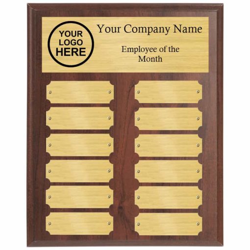 Walnut with Gold Plates Walnut Employee of the Month Perpetual Plaque with Gold Plates