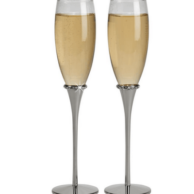 Silver Wedding Flutes with Crystals