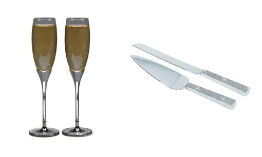 Glitter Galore Wedding Package Glitter Toasting Flutes and Wedding Caker Servers