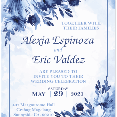 Blue & White Flower Elegant Metal Wedding Invitation