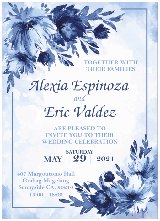 Blue & White Flower Blue & White Flower Elegant Metal Wedding Invitation