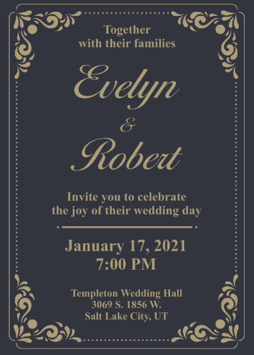 invitation 3 Black and Gold Metal Modern Wedding Invitation