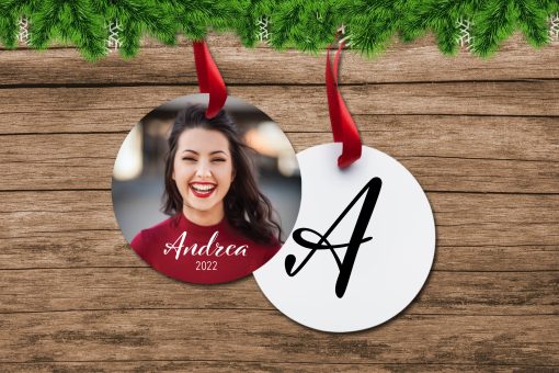 Photo Letter Circle 2 Circle Portrait Christmas Ornament with Initial