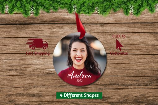 Photo Letter Circle Circle Portrait Christmas Ornament