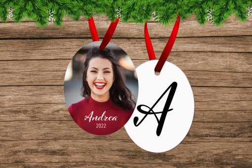 Photo Letter Ornament 2 Oval Portrait Christmas Ornament with Initial