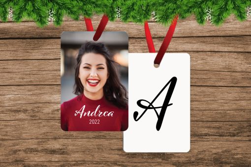 Photo Letter Rectangle 2 Rectangle Portrait Christmas Ornament with Initial
