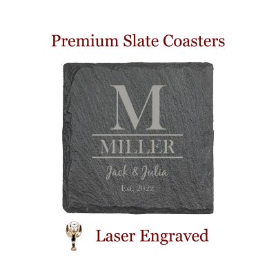 Monogram Established Square Slate Coaster