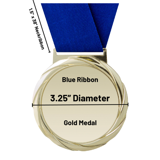 Olympic Medal - Blue & Gold Gold Mega Medal with Blue Neckribbon