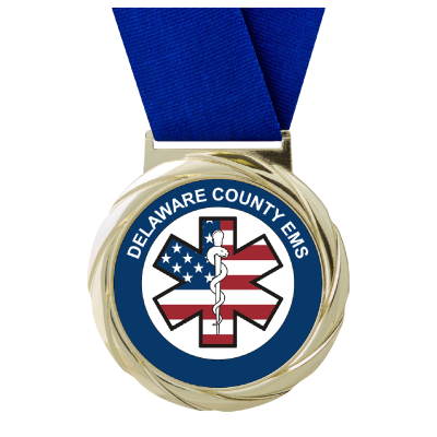Gold Mega Custom Medal with Blue Neckribbon