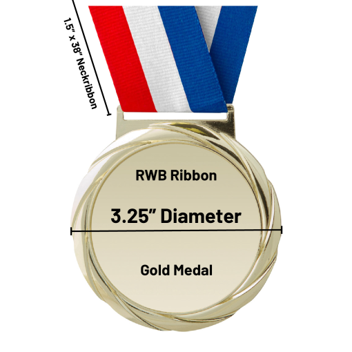Olympic Medal - RWB & Gold Gold Mega Medal with Red, White and Blue Neckribbon