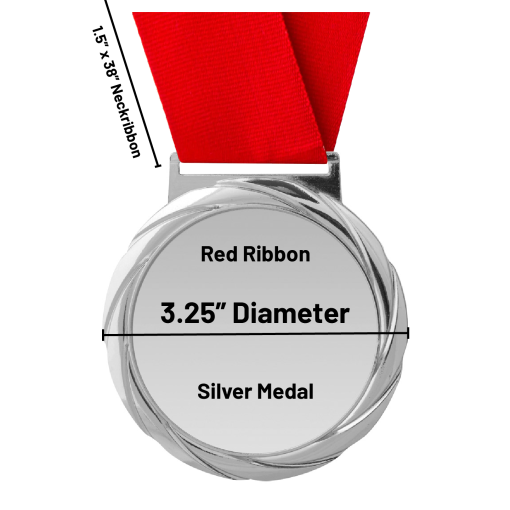 Olympic Medal - Red & Silver Silver Mega Medal with Red Neckribbon