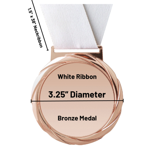 Olympic Medal - White & Bronze Bronze Mega Medal with White Neckribbon