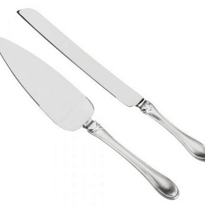 Two Tone Knife and Server Set with Crystals