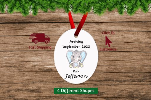 Baby Elephant Blue Christmas Ornament Oval